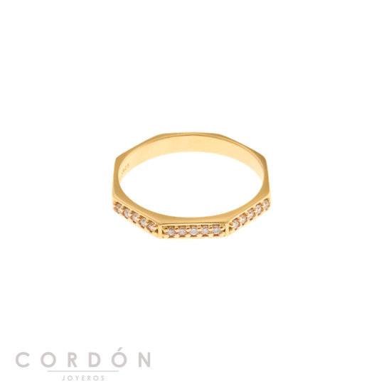 Anillo Salvatore Plata 190S0027 Mystic de plata chapada en oro con línea geométrica de circonitas vista completa