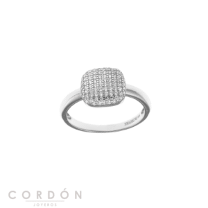 Anillo Salvatore Plata 268S0035 Wedding de plata rodiada con frente cuadrado cuajado de circonitas vista completa