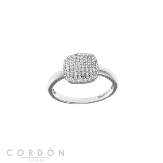 Anillo Salvatore Plata 268S0035 Wedding de plata rodiada con frente cuadrado cuajado de circonitas vista completa