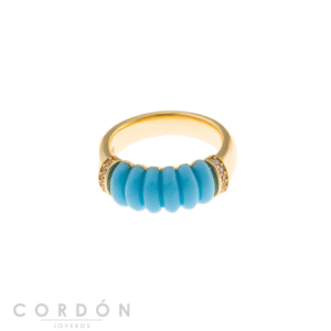 Anillo Salvatore Plata 277SM003 Petra tipo caña de latón dorado con resina turquesa y circonitas vista completa