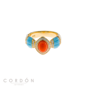 Anillo Salvatore Plata 277SM006 Petra maxi joya de latón dorado con resina naranja, turquesa y circonitas vista completa