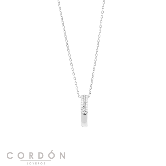 Collar Salvatore Plata 268C0008 Wedding rodiado con colgante barra de circonitas vista completa