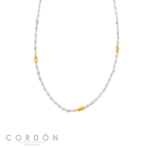 Collar Salvatore Plata 275C0007 Helenica con perlas rice y bolitas doradas vista completa