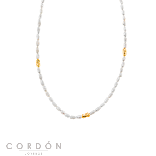 Collar Salvatore Plata 275C0007 Helenica con perlas rice y bolitas doradas vista completa