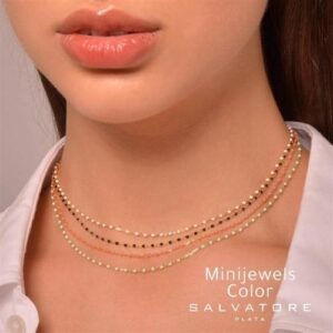 Collar Plata Chapado Dorado Bolitas Esmaltadas Negro Salvatore