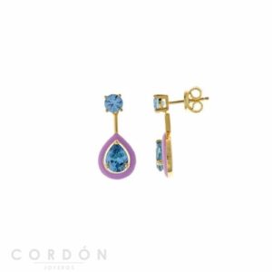 Pendientes Plata Chapado Dorado Circonita Aqua Salvatore