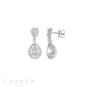 Pendientes Plata Rodio Cristal Blanco Peras Circonitas Salvatore