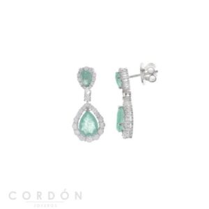 Pendientes Plata Rodio Cristal Verde Menta Hielo Salvatore