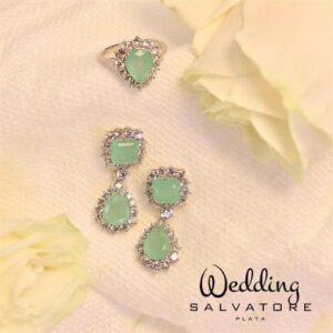 Pendientes Plata Rodio Cristal Verde Menta Hielo Salvatore