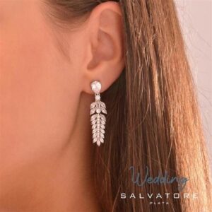 Pendientes Plata Rodio Pera Espiga Circonitas Blancas Salvatore