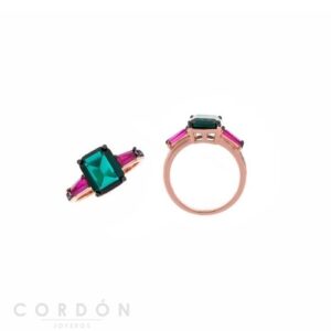 Sortija Plata Chapado Rosa Cristal Turmalina Verde Salvatore 252S0044
