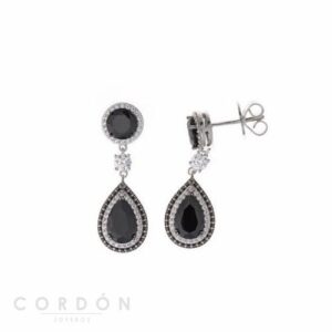 Pendientes Plata Rodio Circonitas Negras Brillantes Salvatore