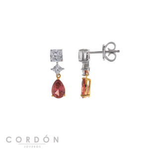 Pendientes Salvatore Plata 136A0815 Vibrant de plata rodiada con pera naranja y circonitas blancas vista completa