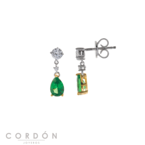 Pendientes Salvatore Plata 136A0818 Vibrant de plata rodiada con pera verde tsavorita y circonitas blancas vista completa