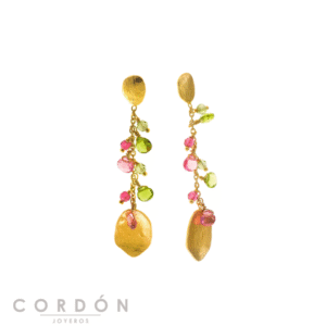 Pendientes Salvatore Plata 163AM004 Organic de latón dorado con peridotos verdes y turmalinas rosas vista completa