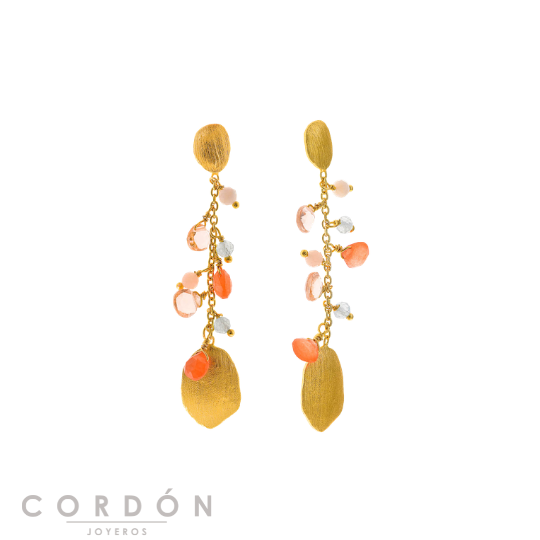 Pendientes Salvatore Plata 163AM005 Organic de latón dorado con morganita, ópalo rosa y aguamarina vista completa
