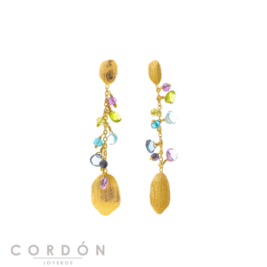 Pendientes Salvatore Plata 163AM006 Organic de latón dorado con topacio azul, amatista y peridoto vista completa