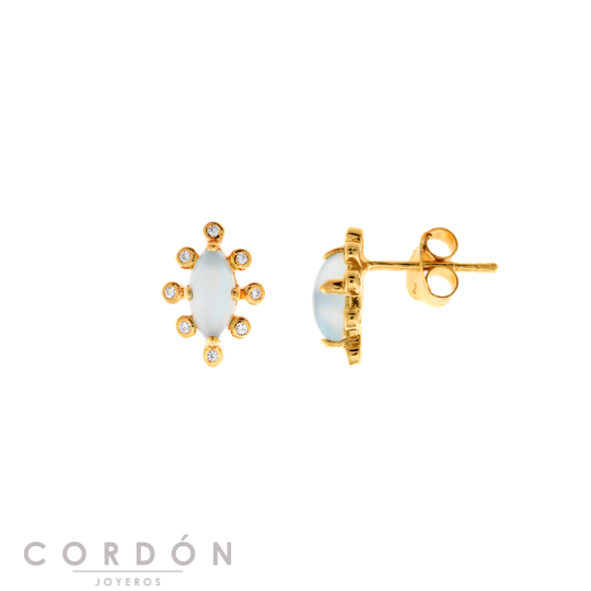 Pendientes Salvatore Plata 190A0028 Mystic de plata chapada en oro con calcedonia azul y circonitas blancas vista completa