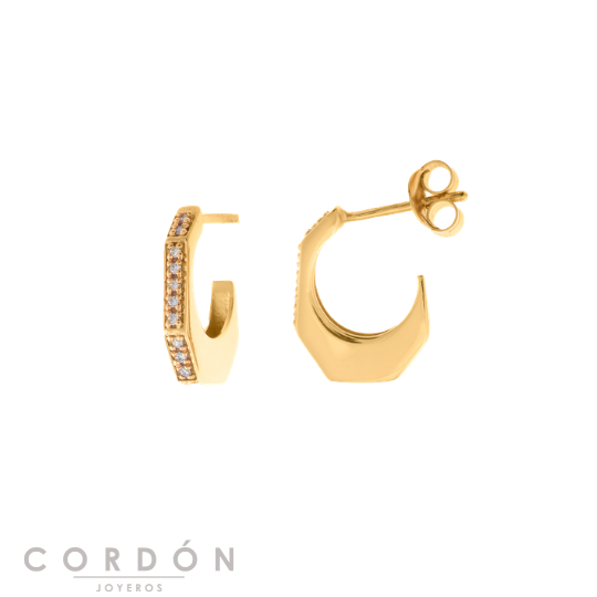 Pendientes Salvatore Plata 190A0036 Mystic mini aro de plata chapada en oro con circonitas blancas vista completa