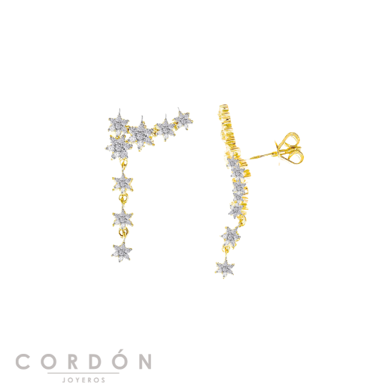 Pendientes Salvatore Plata 195A0177 Astral trepador de plata chapada en oro con copos de nieve y circonitas vista completa