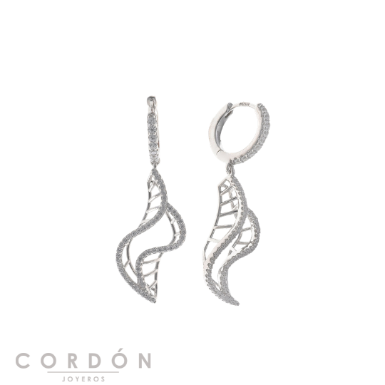 Pendientes Salvatore Plata 195A0189 Wedding aro de plata rodiada con onda calada y circonitas blancas vista completa