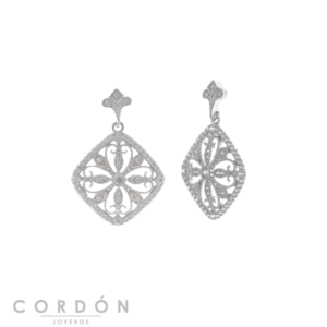 Pendientes Salvatore Plata 195A0191 Wedding de plata rodiada con rombo de filigrana y circonitas blancas vista completa