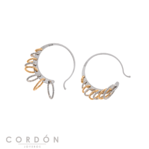 Pendientes Salvatore Plata 203A0389 Bamboo aro de plata chapada en oro y rodio con anillas diamantadas vista completa