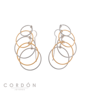 Pendientes Salvatore Plata 203A0391 Bamboo de plata chapada en oro y rodio con aros diamantados entrelazados vista completa