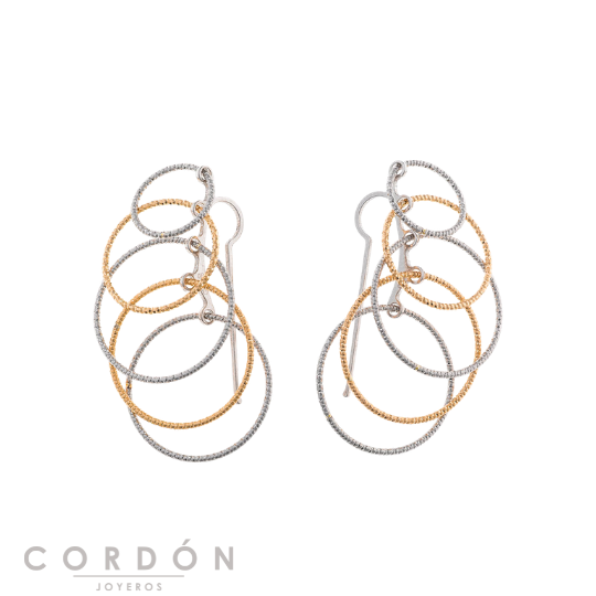 Pendientes Salvatore Plata 203A0391 Bamboo de plata chapada en oro y rodio con aros diamantados entrelazados vista completa