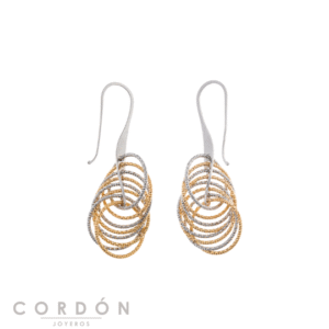 Pendientes Salvatore Plata 203A0392 Bamboo de plata chapada en oro y rodio con aros entrelazados diamantados vista completa