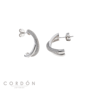 Pendientes Salvatore Plata 268A0133 Wedding medio aro de plata rodiada con triple línea y circonitas vista completa