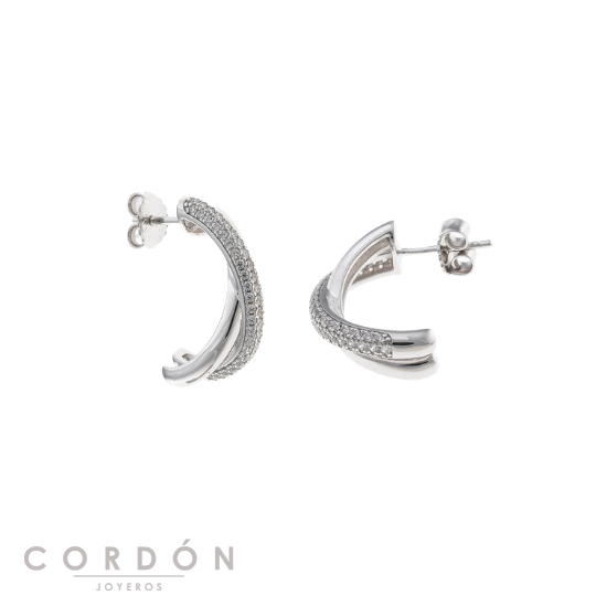 Pendientes Salvatore Plata 268A0133 Wedding medio aro de plata rodiada con triple línea y circonitas vista completa