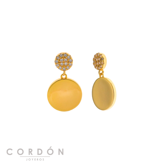 Pendientes Salvatore Plata 268A0138 Astral de plata chapada en oro con dos círculos y circonitas blancas vista completa
