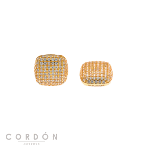 Pendientes Salvatore Plata 268A0146 Astral botón cuadrado de plata chapada en oro cuajado de circonitas vista completa