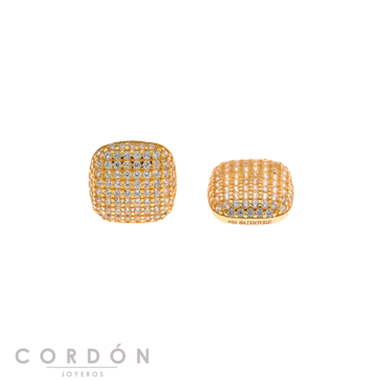 Pendientes Salvatore Plata 268A0146 Astral botón cuadrado de plata chapada en oro cuajado de circonitas vista completa