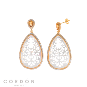 Pendientes Salvatore Plata 275A0015 Palmyra de plata chapada en oro con filigrana de nácar y citrina vista completa