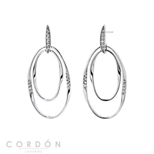 Pendientes Vidal Vidal X28280 Flow chapados en plata de ley 925 con doble óvalo y circonitas vista completa