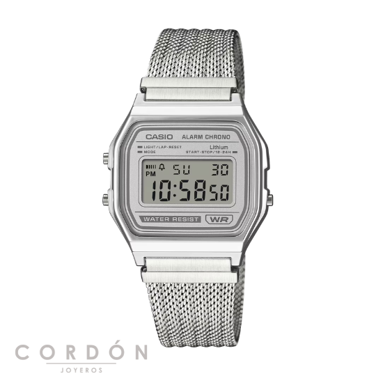 Reloj Casio Vintage A158WEM-7EF unisex plateado con correa de malla