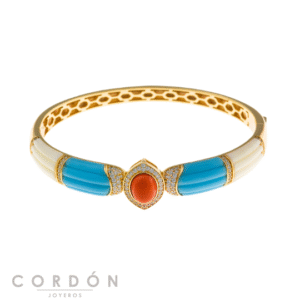 Pulsera Salvatore Plata 277PM006 Petra brazalete de latón dorado con esmalte naranja y turquesa vista completa