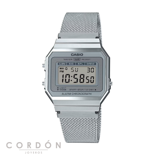 Reloj Casio Vintage A700WEM-7AEF unisex plateado con correa de malla
