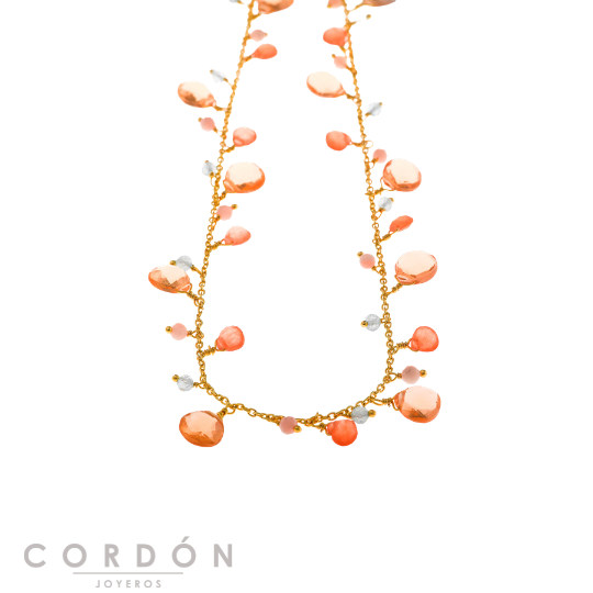 Collar Salvatore Plata 163CM002 Organic de latón dorado con jades naranjas vista completa