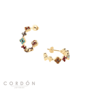 Pendientes Aro Beloved de Agatha París en plata acabada en oro con circonitas multicolor