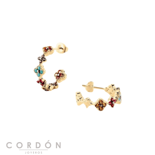 Pendientes Aro Beloved de Agatha París en plata acabada en oro con circonitas multicolor