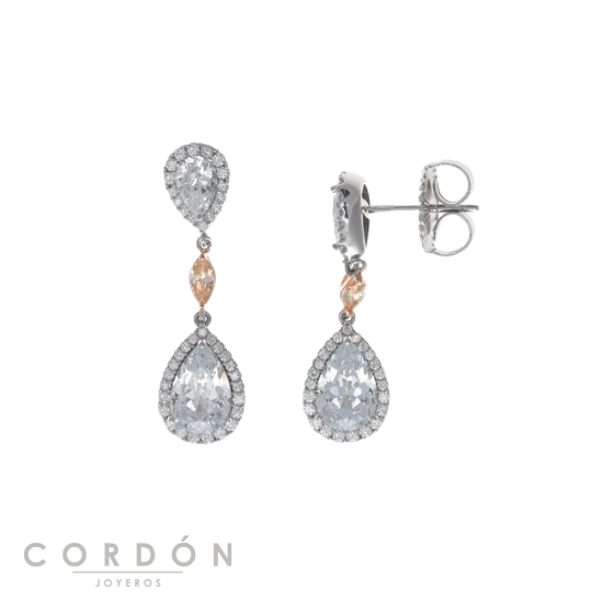 Pendientes Salvatore Plata 136A0417 Wedding de plata rodiada con peras de circonitas y marquesa champán vista completa