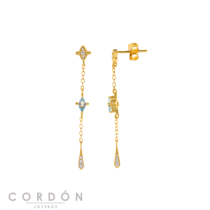 Pendientes Salvatore Plata 190A0027 Mystic de plata chapada en oro con topacio azul y peras de circonitas vista completa