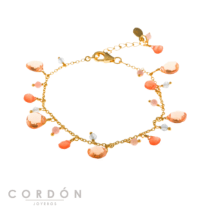 Pulsera Salvatore Plata 163PM002 Organic de latón dorado con jades naranjas vista completa