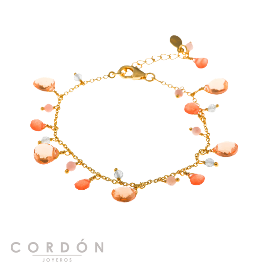 Pulsera Salvatore Plata 163PM002 Organic de latón dorado con jades naranjas vista completa