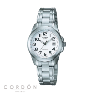 Reloj Casio LTP-1259PD-7BEG de mujer con esfera blanca vista completa