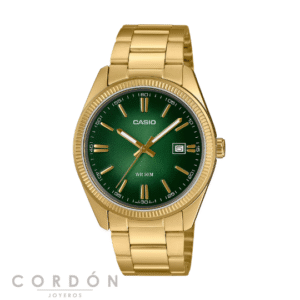 Reloj Casio MTP-1302PGC-3AVEF de hombre dorado con esfera verde vista completa