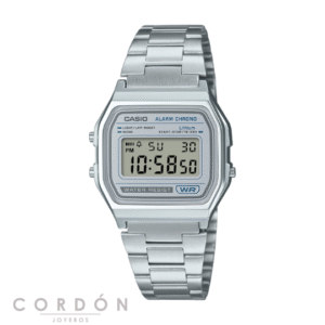 Reloj Casio Vintage A158WEA-7EF unisex de acero plateado con detalles azules